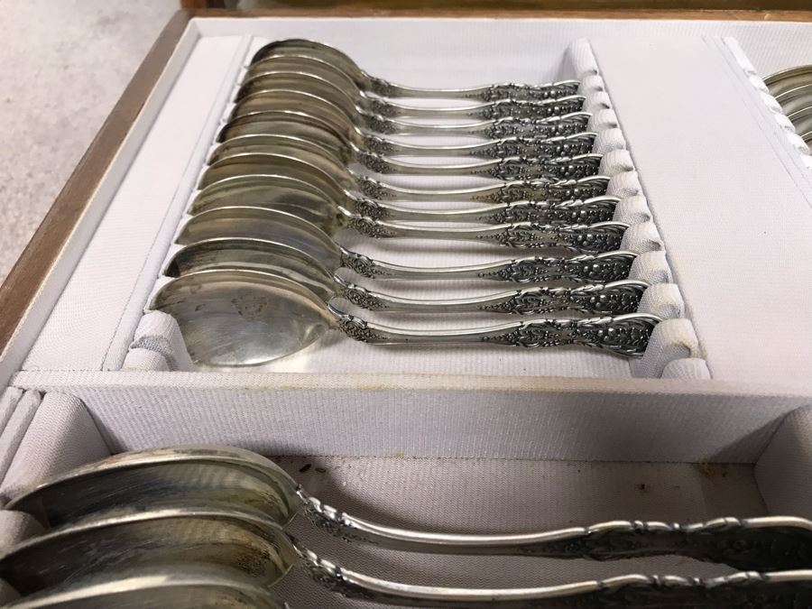 MASSIVE Vintage Italian 800 Silver Flatware Set W/ Serving Pieces Hallmarked 72 PA Palermo Italy A.P.I.S. Silversmith W/ Impressive Olive Wood Silverware Chest With 4 Sliding Drawers (52.6LBS W/ Box - Apx 20Lbs 800 Silver) - See Photos - Has Reserve Price [Photo 13]