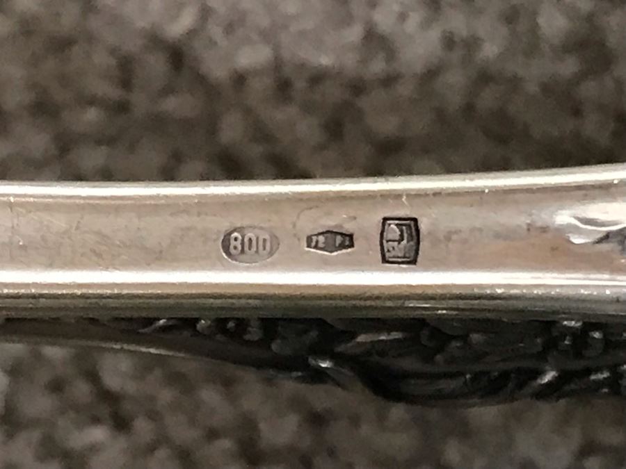 MASSIVE Vintage Italian 800 Silver Flatware Set W/ Serving Pieces Hallmarked 72 PA Palermo Italy A.P.I.S. Silversmith W/ Impressive Olive Wood Silverware Chest With 4 Sliding Drawers (52.6LBS W/ Box - Apx 20Lbs 800 Silver) - See Photos - Has Reserve Price [Photo 31]