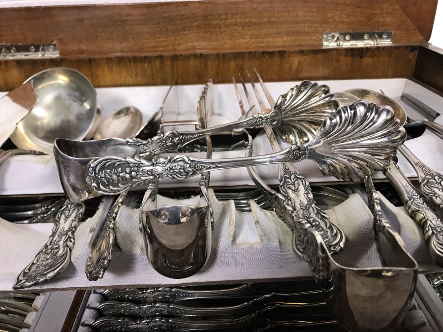 MASSIVE Vintage Italian 800 Silver Flatware Set W/ Serving Pieces Hallmarked 72 PA Palermo Italy