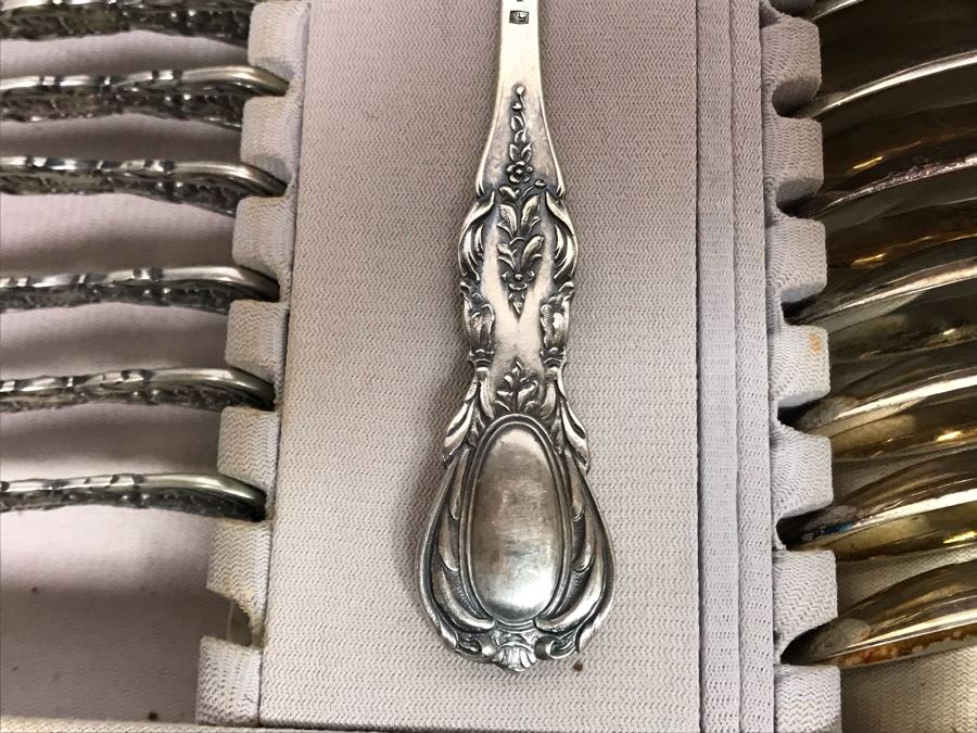 MASSIVE Vintage Italian 800 Silver Flatware Set W/ Serving Pieces Hallmarked 72 PA Palermo Italy A.P.I.S. Silversmith W/ Impressive Olive Wood Silverware Chest With 4 Sliding Drawers (52.6LBS W/ Box - Apx 20Lbs 800 Silver) - See Photos - Has Reserve Price [Photo 21]