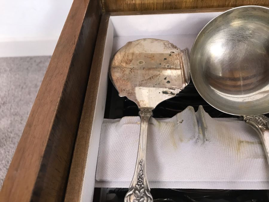 MASSIVE Vintage Italian 800 Silver Flatware Set W/ Serving Pieces Hallmarked 72 PA Palermo Italy A.P.I.S. Silversmith W/ Impressive Olive Wood Silverware Chest With 4 Sliding Drawers (52.6LBS W/ Box - Apx 20Lbs 800 Silver) - See Photos - Has Reserve Price [Photo 49]