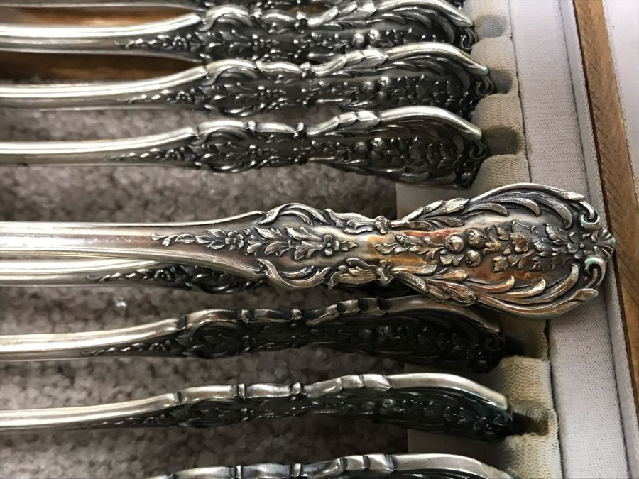 MASSIVE Vintage Italian 800 Silver Flatware Set W/ Serving Pieces Hallmarked 72 PA Palermo Italy A.P.I.S. Silversmith W/ Impressive Olive Wood Silverware Chest With 4 Sliding Drawers (52.6LBS W/ Box - Apx 20Lbs 800 Silver) - See Photos - Has Reserve Price [Photo 28]