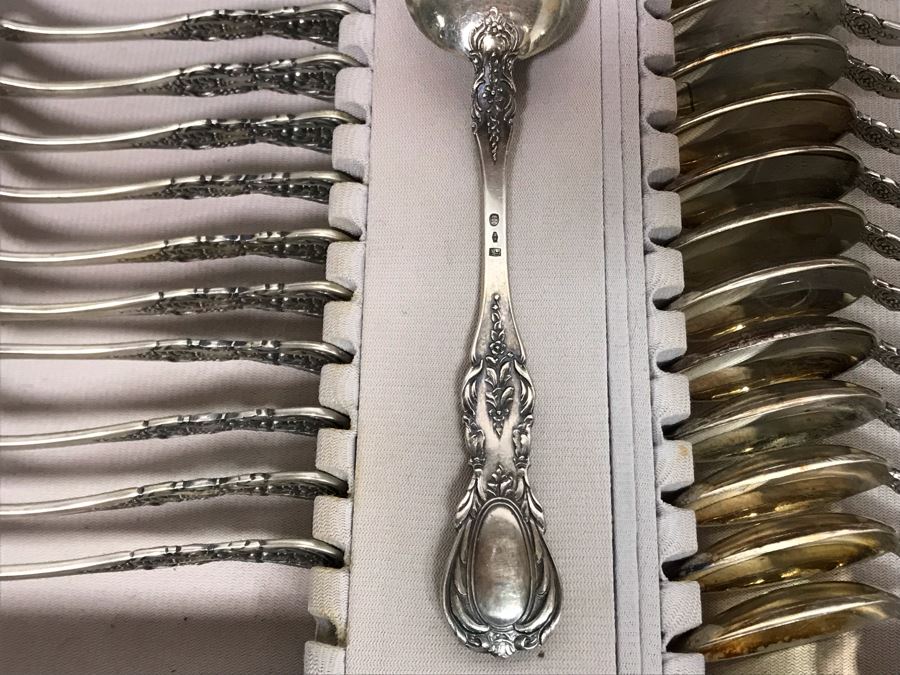 MASSIVE Vintage Italian 800 Silver Flatware Set W/ Serving Pieces Hallmarked 72 PA Palermo Italy A.P.I.S. Silversmith W/ Impressive Olive Wood Silverware Chest With 4 Sliding Drawers (52.6LBS W/ Box - Apx 20Lbs 800 Silver) - See Photos - Has Reserve Price [Photo 20]