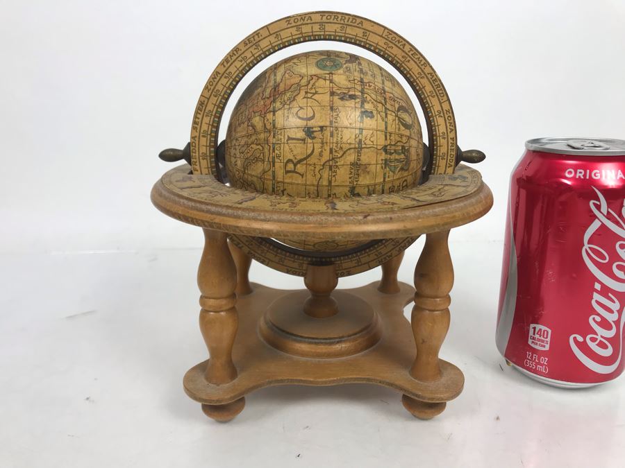 Small Wooden World Globe Made In Italy 7W X 7H