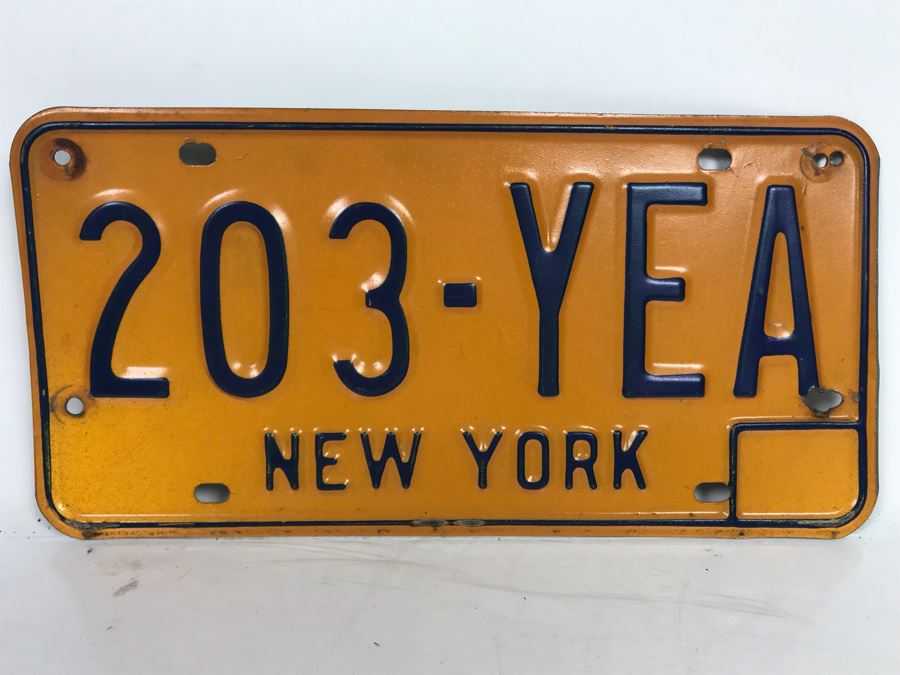 Vintage Yellow Orange New York State License Plate 12 X 6