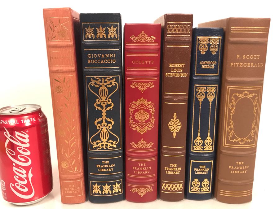 Collection Of Six The Franklin Library Limited Edition Books: F. Scott Fitzgerald, Ambrose Bierce, Robert Louis Stevenson New Arabian Nights, Colette, Giovanni Boccaccio, Voltaire