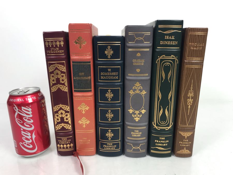 Collection Of Six The Franklin Library Limited Edition Books: Thomas Mann, Isak Dinesen, Graham Greene, W. Somerset Maugham, Guy De Maupassant, Ivan Turgenev