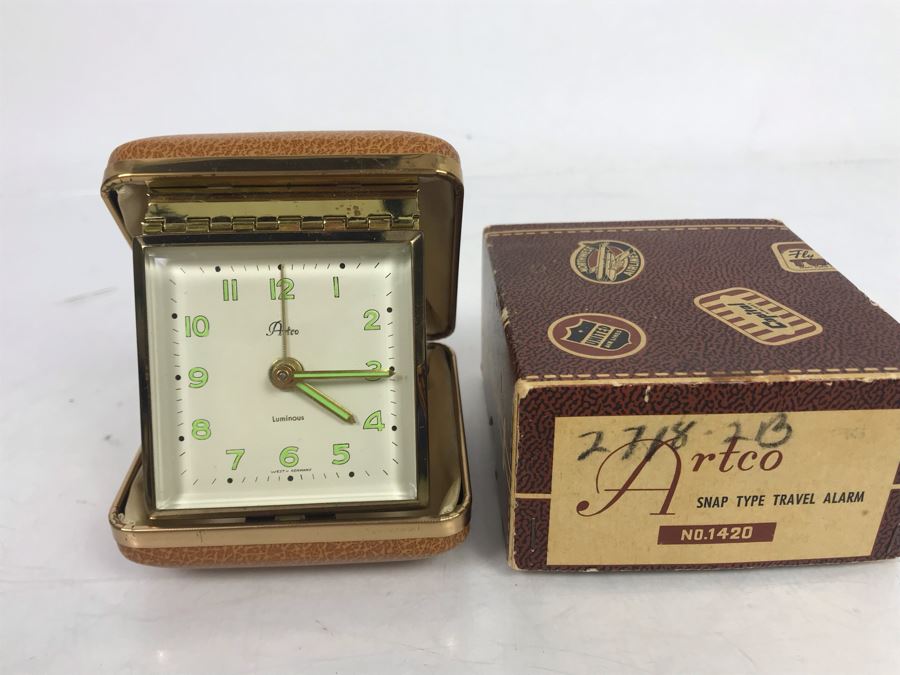 Vintage Artco Snap Type Travel Alarm With Original Box