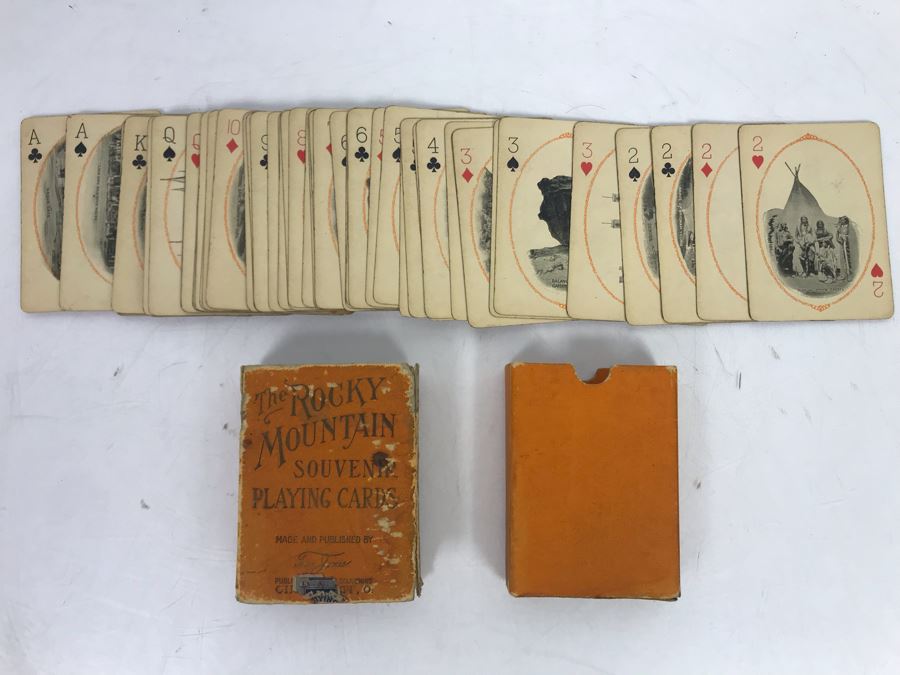 Antique The Rocky Mountain Souvenir Playing Cards By Tom Jones With 1894 Playing Cards Two Cents Stamp [Photo 1]