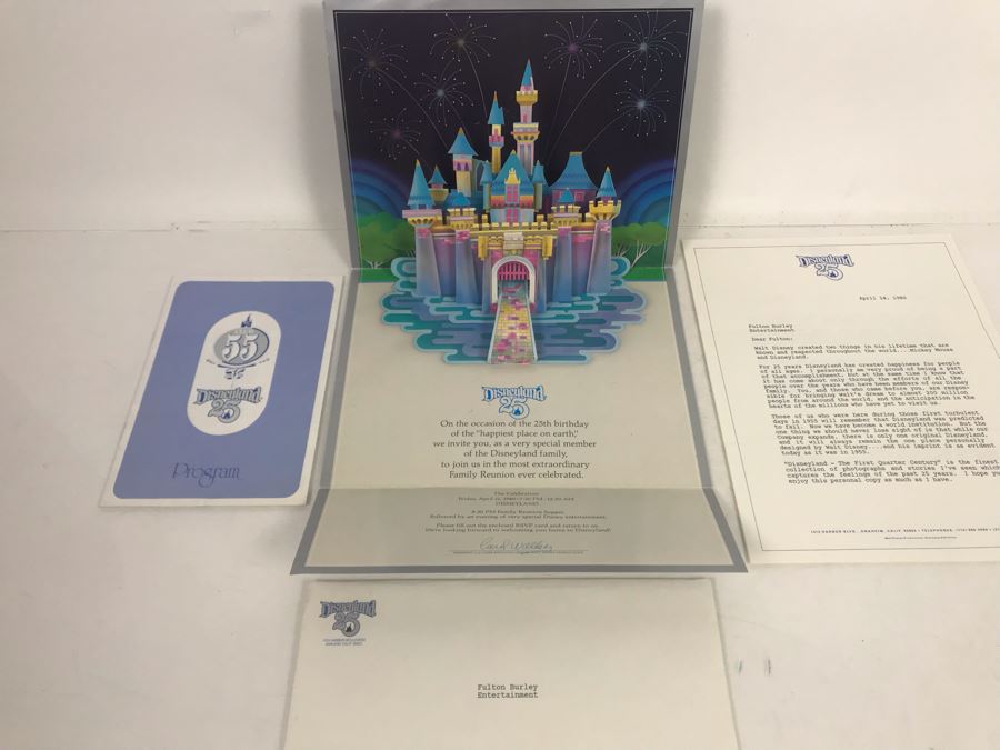 Ephemera Lot: Personal RSVP Invitation Of Fulton Burley To The Celebration Of The 25th Birthday Of Disneyland