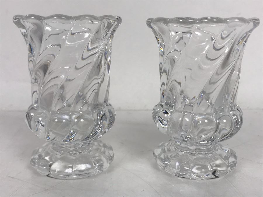 Pair Of Small Baccarat France Footed Crystal Glasses 3H X 2W