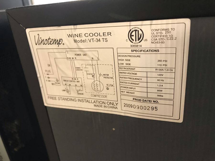 Vinotemp Wine Cooler Model VT34 TS Must Be Unplugged To Change