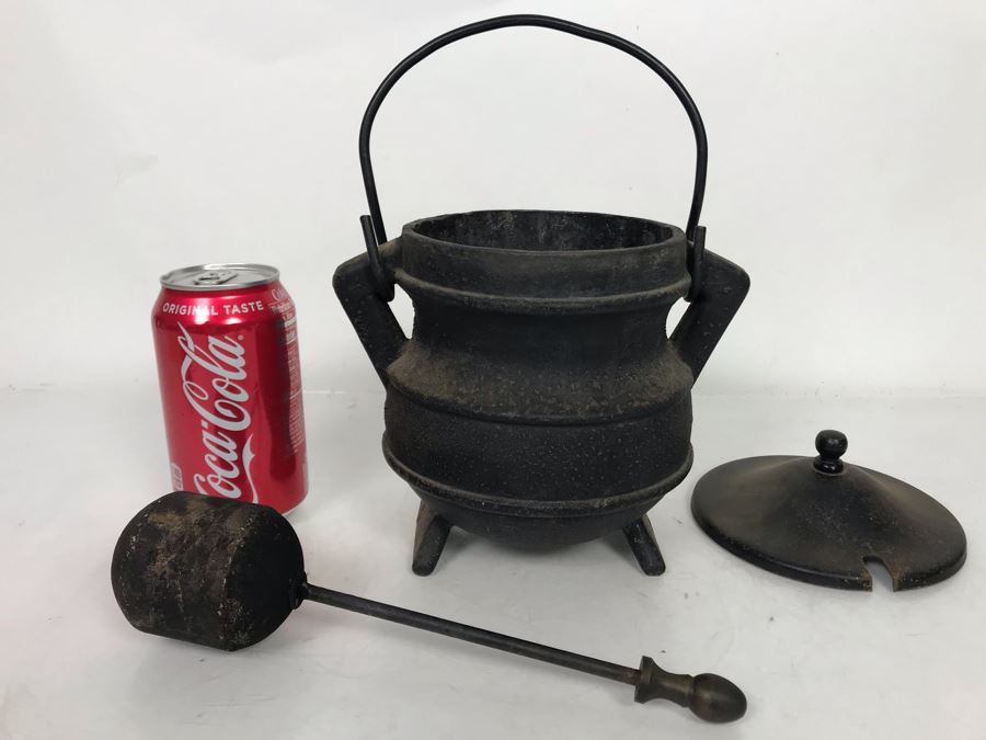 Vintage Cast Iron Smudge Pot Fire Starter With Pumice Wand 8W X 10H