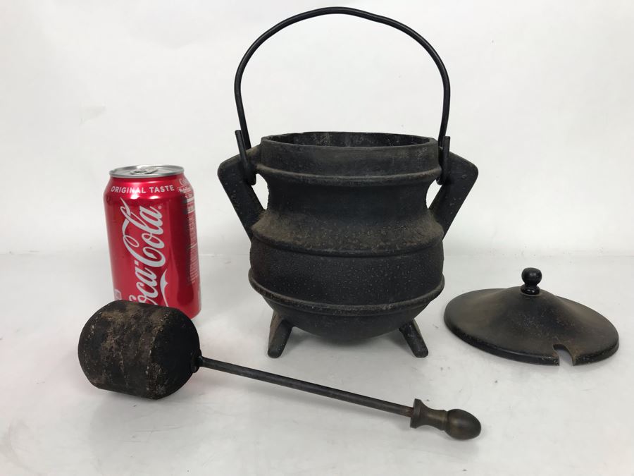 Vintage Cast Iron Smudge Pot Fire Starter With Pumice Wand 8W X 10H [Photo 1]