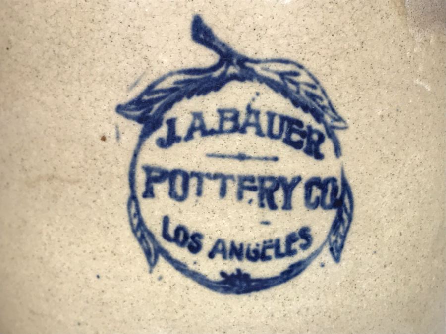 Vintage Pacific Stoneware 3 Crock 14 X 9 And Vintage J. A. Bauer Pottery Co Los Angeles Stoneware Crock 12 X 8 (Bauer Pottery Crock Has Cracks - See Photos) [Photo 5]