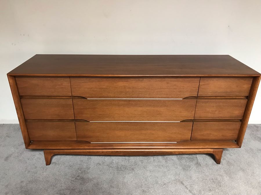 Mid-Century Modern Kent-Coffey Forum Dresser Chest Of Drawers Walnut & Pecan Wood 64W X 19.5D X 31H [Photo 6]