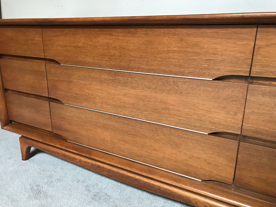 Mid-Century Modern Kent-Coffey Forum Dresser Chest Of Drawers Walnut & Pecan Wood 64W X 19.5D X 31H [Photo 7]