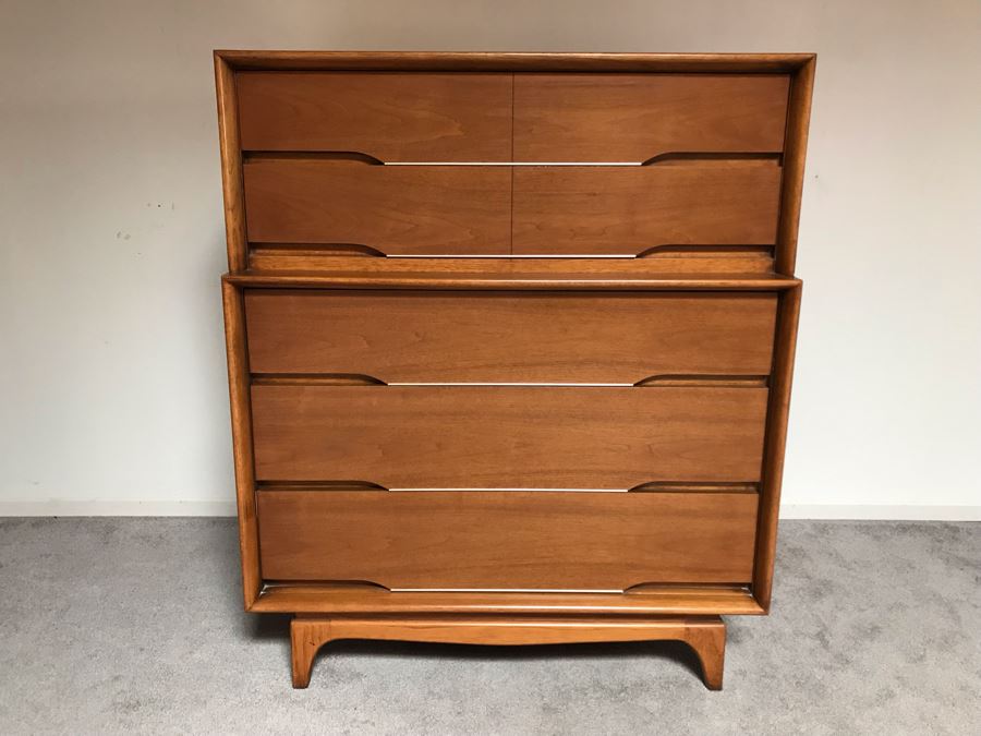 Mid-Century Modern Kent-Coffey Forum High Boy Dresser Chest Of Drawers Walnut & Pecan Wood 40W X 21D X 48H [Photo 4]