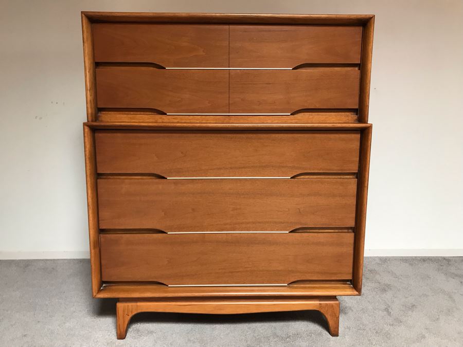 Mid-Century Modern Kent-Coffey Forum High Boy Dresser Chest Of Drawers Walnut & Pecan Wood 40W X 21D X 48H [Photo 7]