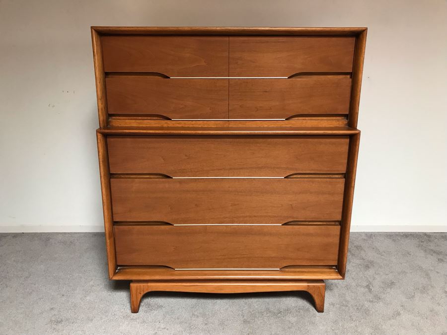 Mid-Century Modern Kent-Coffey Forum High Boy Dresser Chest Of Drawers Walnut & Pecan Wood 40W X 21D X 48H [Photo 2]