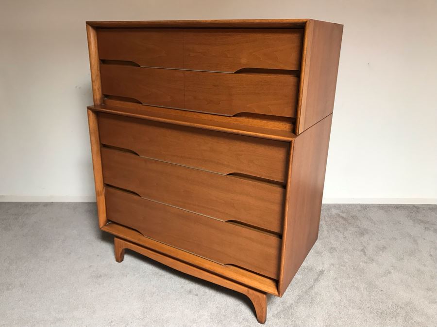 Mid-Century Modern Kent-Coffey Forum High Boy Dresser Chest Of Drawers Walnut & Pecan Wood 40W X 21D X 48H [Photo 8]