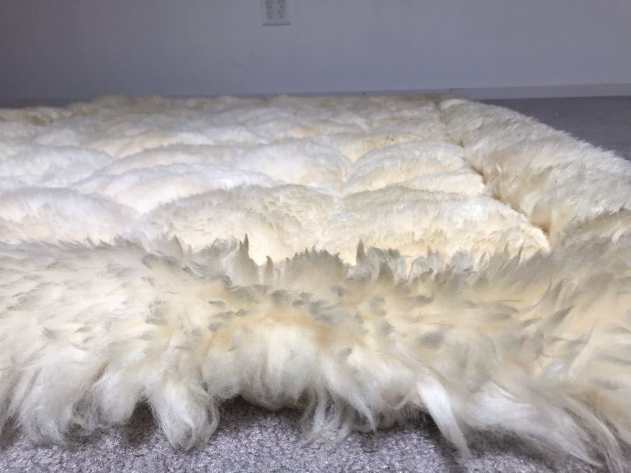 Large Geometric Pattern Sewn Sheepskin Area Rug - Note See Photos For Two Sections That Need Sewing Repair 68 X 51 [Photo 7]