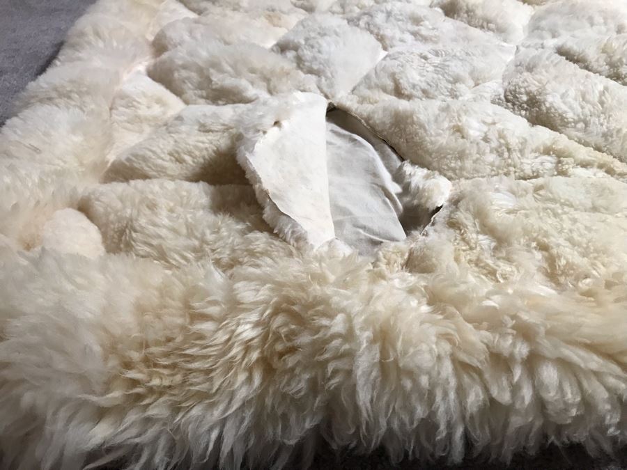 Large Geometric Pattern Sewn Sheepskin Area Rug - Note See Photos For Two Sections That Need Sewing Repair 68 X 51 [Photo 12]