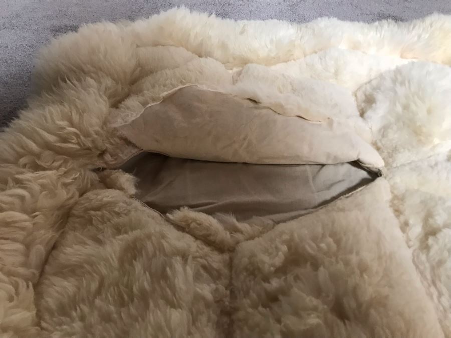 Large Geometric Pattern Sewn Sheepskin Area Rug - Note See Photos For Two Sections That Need Sewing Repair 68 X 51 [Photo 14]