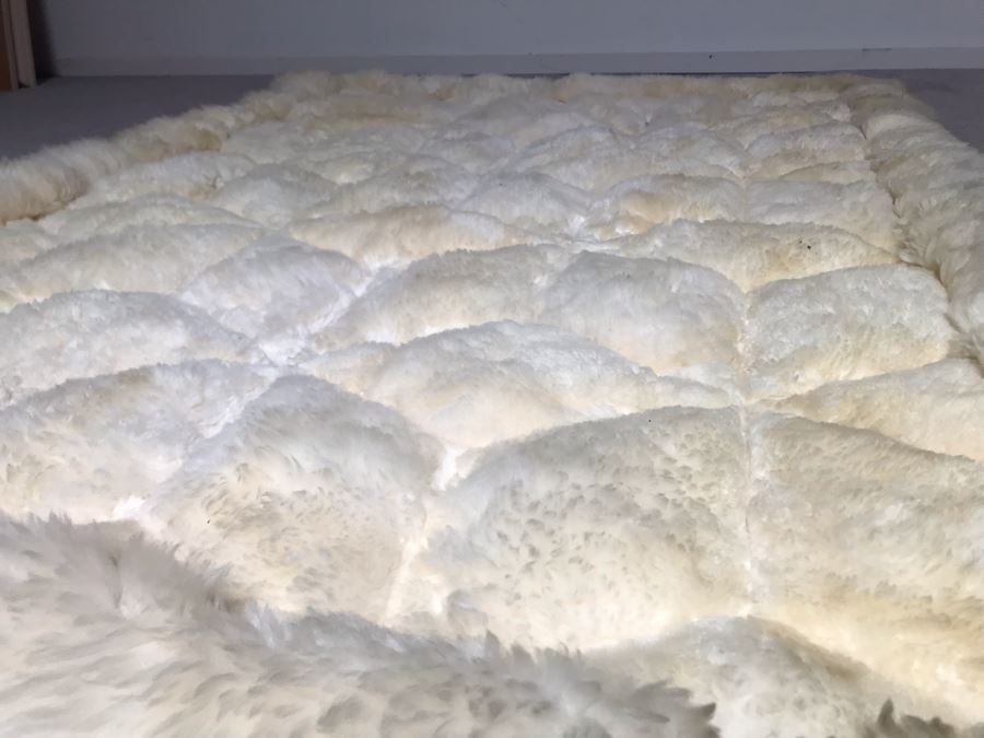 Large Geometric Pattern Sewn Sheepskin Area Rug - Note See Photos For Two Sections That Need Sewing Repair 68 X 51 [Photo 8]