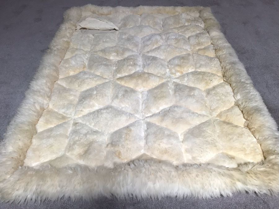 Large Geometric Pattern Sewn Sheepskin Area Rug - Note See Photos For Two Sections That Need Sewing Repair 68 X 51 [Photo 13]