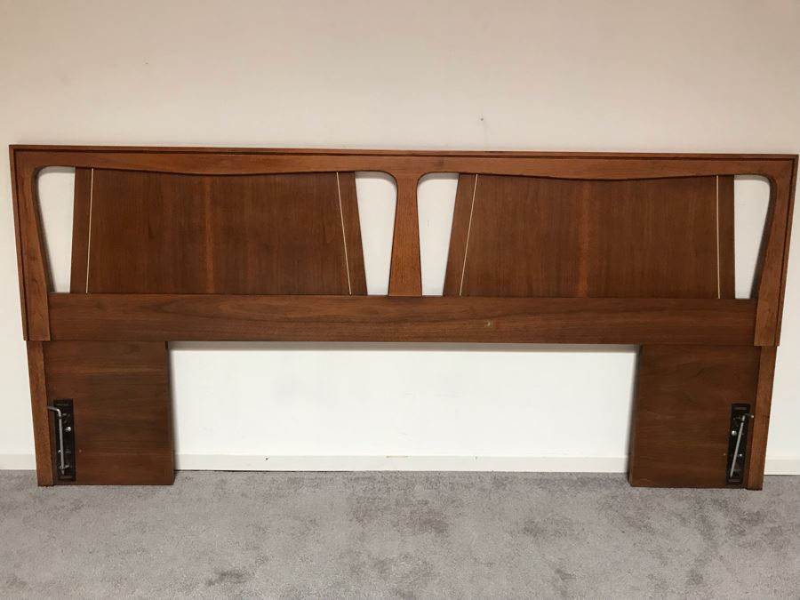 Mid-Century Modern Kent-Coffey Forum King Size Headboard (No Bed Rails) Walnut & Pecan Wood 79W X 36H [Photo 3]