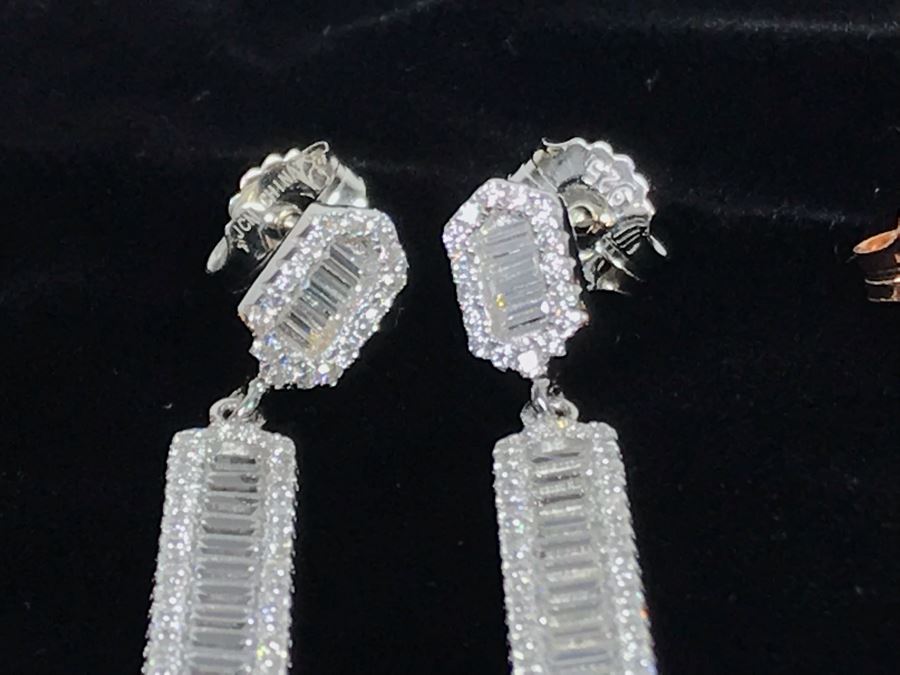 Three Pairs Of Diamonique Baguette Linear Dangle Sterling Silver Earrings [Photo 12]