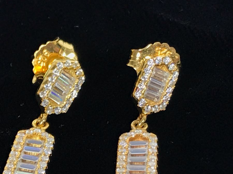 Three Pairs Of Diamonique Baguette Linear Dangle Sterling Silver Earrings [Photo 6]