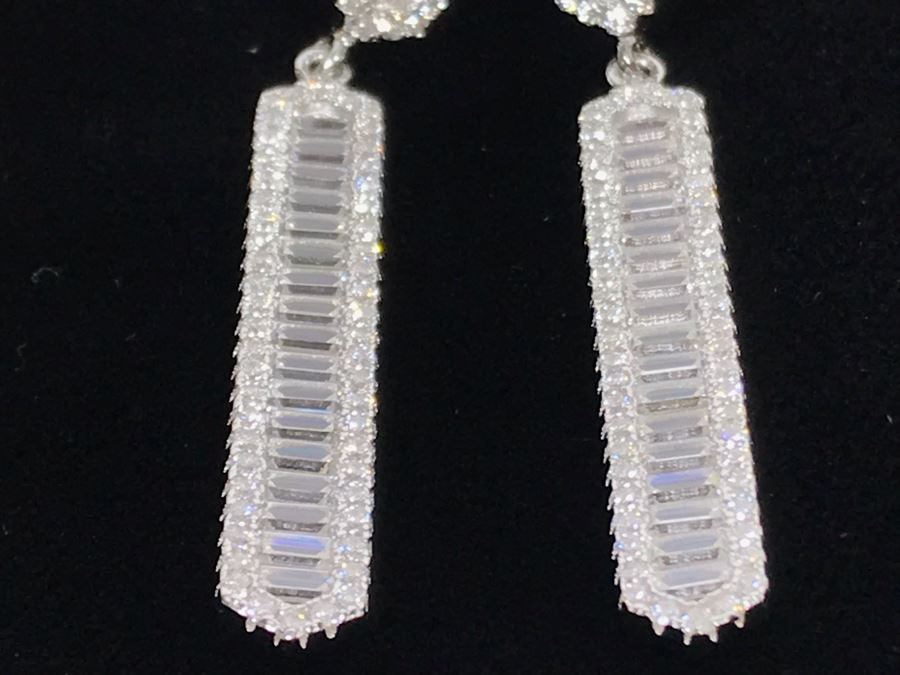 Three Pairs Of Diamonique Baguette Linear Dangle Sterling Silver Earrings [Photo 8]