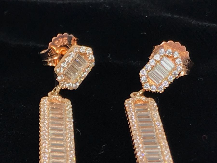Three Pairs Of Diamonique Baguette Linear Dangle Sterling Silver Earrings [Photo 11]