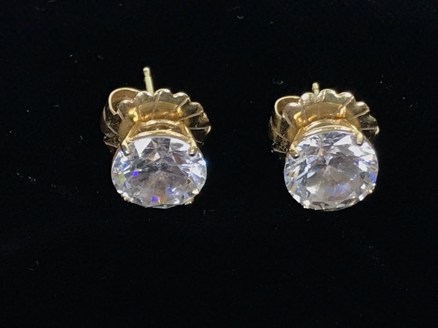 Pair Of 14K Gold CZ Earrings