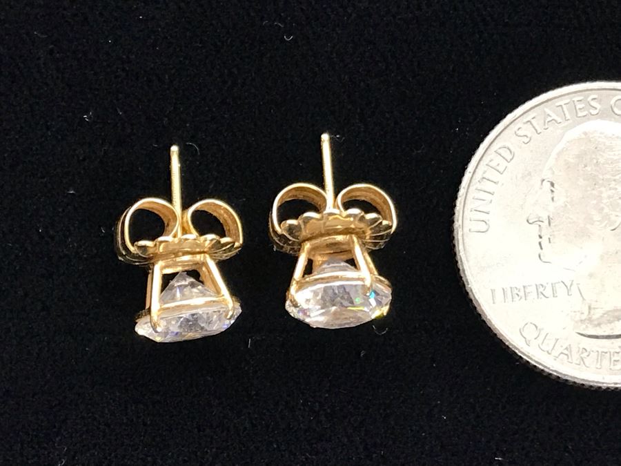 Pair Of 14K Gold CZ Earrings [Photo 3]