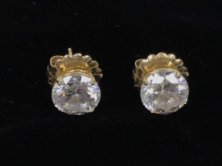 Pair Of 14K Gold CZ Earrings [Photo 2]