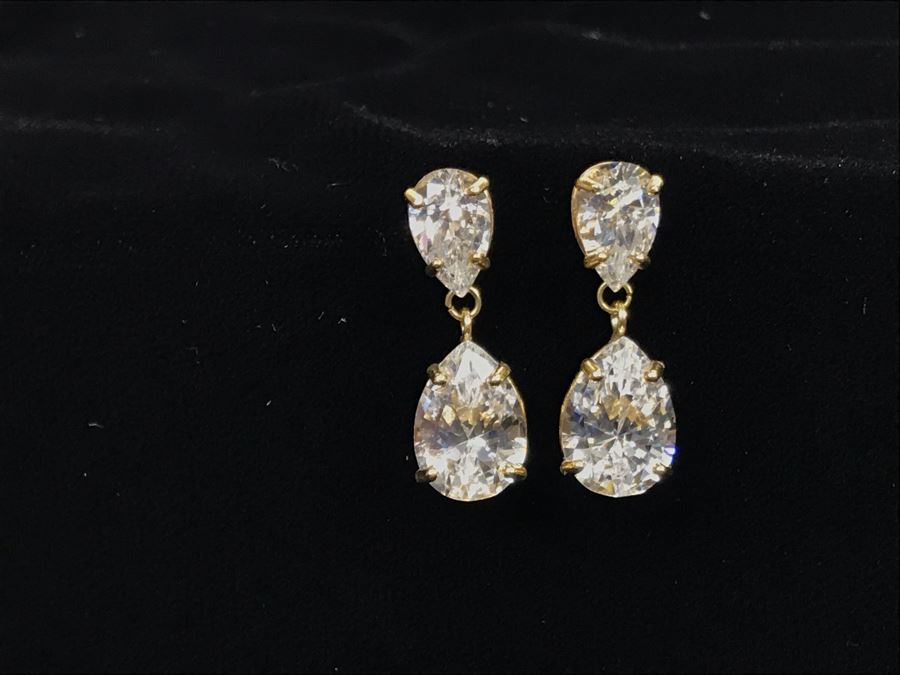 Pair Of 14K Yellow Gold CZ Drop Post Earrings [Photo 11]