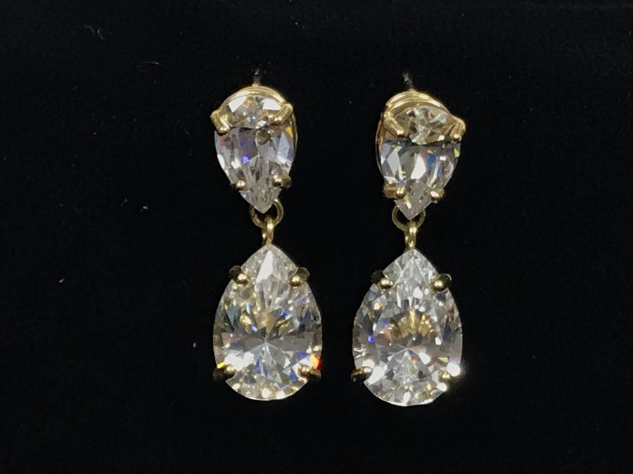 Pair Of 14K Yellow Gold CZ Drop Post Earrings [Photo 8]