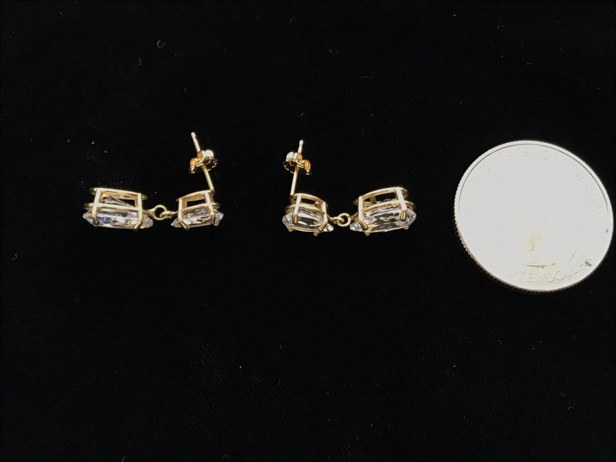 Pair Of 14K Yellow Gold CZ Drop Post Earrings [Photo 9]