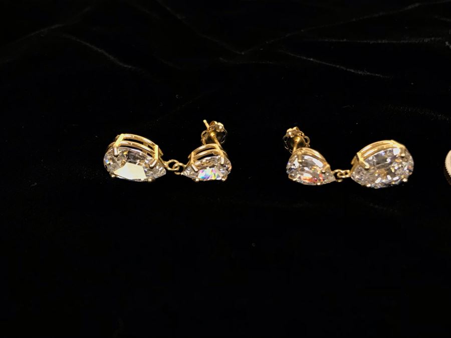 Pair Of 14K Yellow Gold CZ Drop Post Earrings [Photo 10]