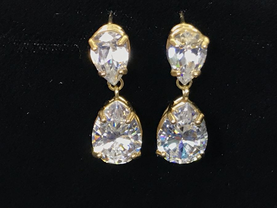 Pair Of 14K Yellow Gold CZ Drop Post Earrings