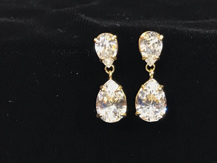 Pair Of 14K Yellow Gold CZ Drop Post Earrings [Photo 12]
