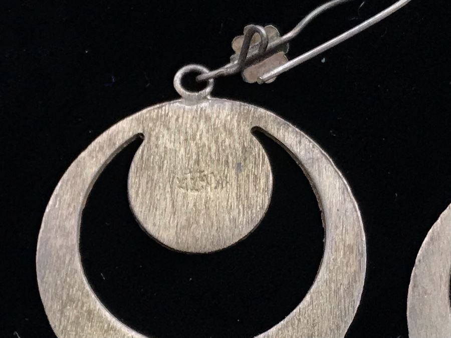 Pair Of Chased Sterling Silver Earrings Mexico [Photo 10]