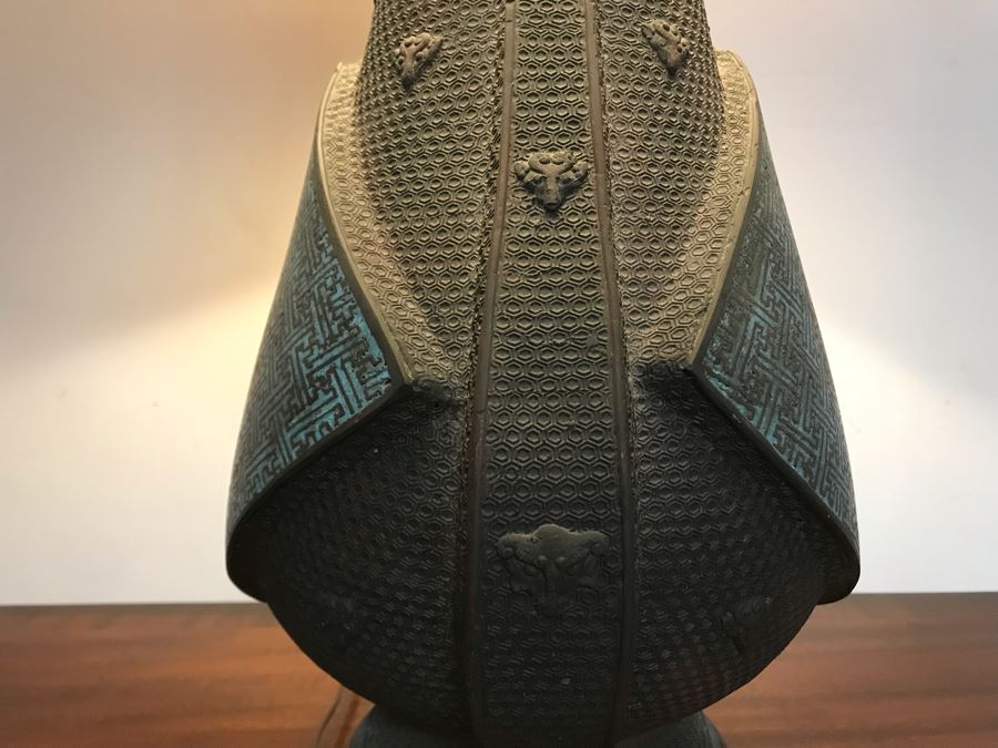Large Antique Chinese Bronze With Cloisonne Vase Converted To Table Lamp - Missing One Handle 19W X 36H - See Photos [Photo 19]