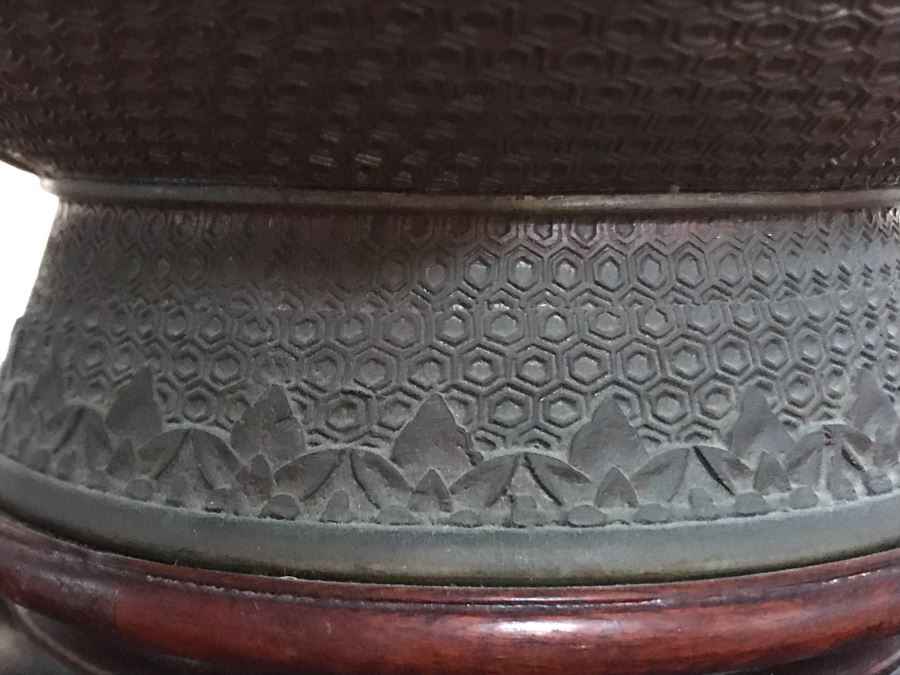 Large Antique Chinese Bronze With Cloisonne Vase Converted To Table Lamp - Missing One Handle 19W X 36H - See Photos [Photo 13]