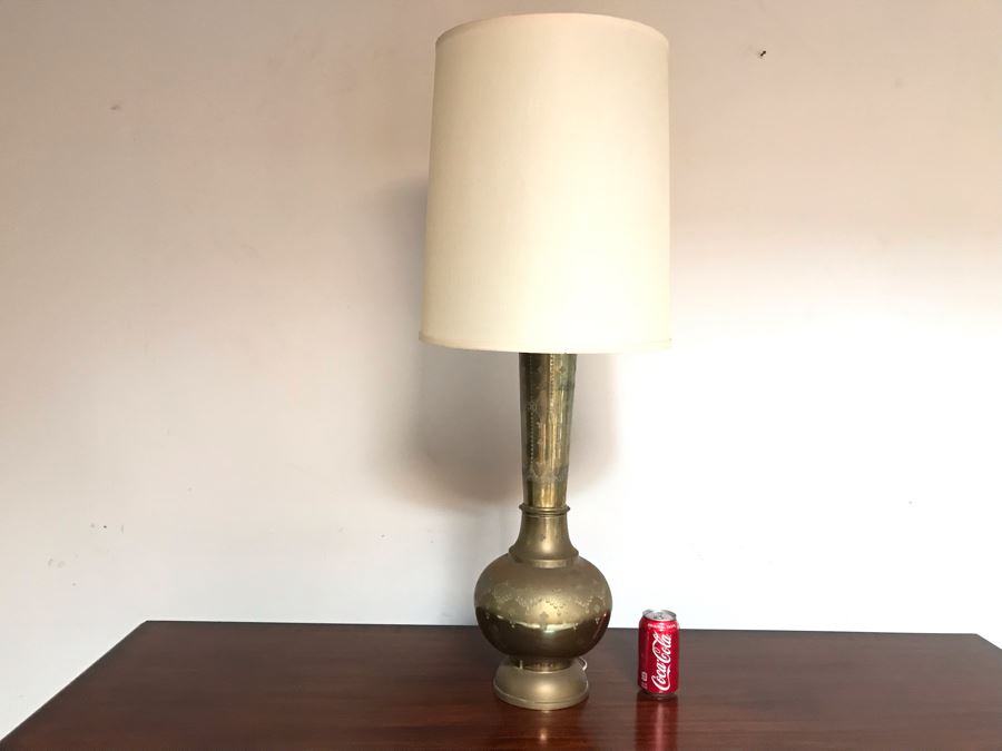 Large Vintage Chased Brass Moroccan Style Table Lamp 39H [Photo 12]