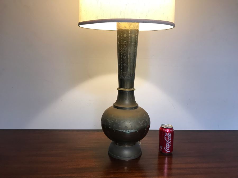 Large Vintage Chased Brass Moroccan Style Table Lamp 39H [Photo 4]