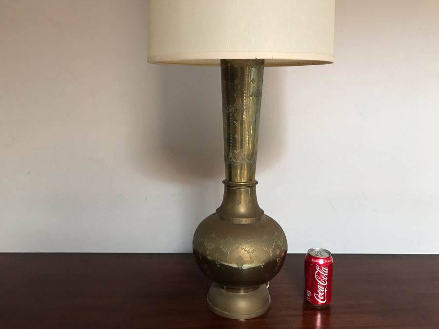 Large Vintage Chased Brass Moroccan Style Table Lamp 39H [Photo 13]